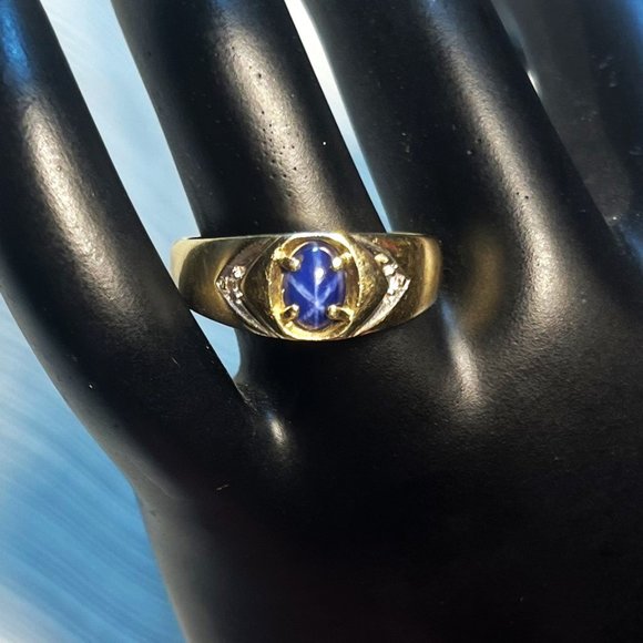 Magic Glo Accessories Mens Blue Star Sapphire And Diamond K Gold